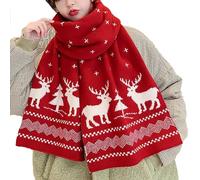 LUNCHS Christmas Winter Warm Knitted Scarf, Christmas Reindeer Snowflake Scarf, Winter Warm Knit Long Scarf for Women (Red)