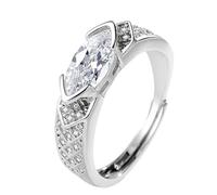 LUNCHS Magnetic Lymphatic Therapy Titanium Ion Moissanite Diamond Ring, Moissanite Magnetology Lymphvity Ring,Fashionable Open Cubic Zirconia Ring (Silver)