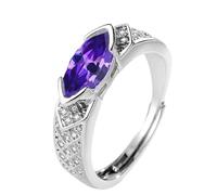 LUNCHS Magnetic Lymphatic Therapy Titanium Ion Moissanite Diamond Ring, Moissanite Magnetology Lymphvity Ring,Fashionable Open Cubic Zirconia Ring (Purple)