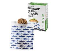 LunchSkins RB-50-SAND-SHARK Recyclable + Resealable Paper Food Storage Bags Sandwich Size, Box of 50, Blue Shark
