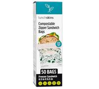 Lunchskins Ziptop Compostable Resealable Freezer-Safe Food Storage Bags, Sandwich, 50 Count