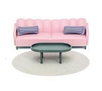 Lundby Basic Pink Sofa and Coffee Table Dolls House Living Room Furniture Set