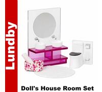 Lundby BATHROOM SUITE SET Basin Mirror Toilet Dolls House 1:18th scale Sweden