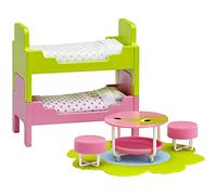 Lundby Dollhouse Furniture Kids Bedroom - Doll Bed + Table + Rug - Doll House Accessories for Mini Dolls 11 cm - Ages 4+, Scale 1:18