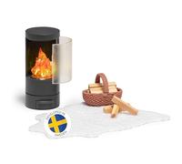 LUNDBY Dolls House Furniture Fireplace - Doll House Accessories - Fireplace Wood Stove LED Fire Flame Light - 4-pieces - Age 4+ - for 11cm Mini Dolls scale 1:18