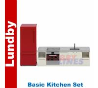 Lundby Basic Cooker Oven Sink Fridge Set Dolls House Modern Kitchen Furniture
