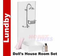 Lundby SHOWER SET Cubicle Towel Shampoo & Soap Dolls House 1:18th scale Sweden
