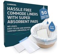 Lunderg Commode Liners & Absorbent Pads - Value Pack Medical Grade 50 Bags | Universal Fit - Disposable Bedside Commode Liners & Pads for Adult Chairs, Portable Potty Buckets & Camping Toilet Bags