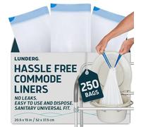 Lunderg Commode Liners - Value Pack 250 Count Universal Fit - Medical Grade Bedside Commode Liners Disposable for Adult Commode Chair, Portable Toilet Bags or Camping Toilet Bags