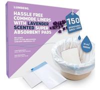 Lunderg Commode Liners with Absorbent Pads - Lavender Scent Medical Grade 150 Count Universal Fit - Disposable Bedside Commode Liners and Pads for Adult Chairs, Portable Buckets & Camping Toilet Bags