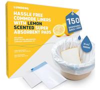 Lunderg Commode Liners with Absorbent Pads - Lemon Scent Medical Grade 150 Count Universal Fit - Disposable Bedside Commode Liners and Pads for Adult Chairs, Portable Buckets & Camping Toilet Bags