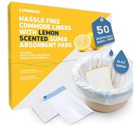 Lunderg Commode Liners with Absorbent Pads - Lemon Scent Medical Grade 50 Count Universal Fit - Disposable Bedside Commode Liners and Pads for Adult Chairs, Portable Buckets & Camping Toilet Bags