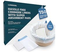 Lunderg Commode Liners with Absorbent Pads - Value Pack Medical Grade 150 Count Universal Fit - Disposable Bedside Commode Liners & Pads for Adult Chairs, Portable Potty Buckets & Camping Toilet Bags