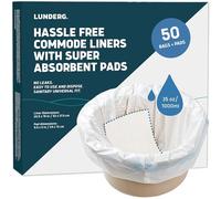 Lunderg Commode Liners with Absorbent Pads - Value Pack Medical Grade 50 Count Universal Fit - Disposable Bedside Commode Liners & Pads for Adult Chairs, Portable Potty Buckets & Camping Toilet Bags
