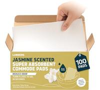 Lunderg Jasmine Scented Super Absorbent Commode Pads - Medical Grade Value Pack 100 Count - for Disposable Bedside Commode Liners, Adult Chairs, Portable Buckets & Camping Toilet Bags - Light Scent