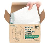 Lunderg Recycled Commode Liners - 250 Environment Friendly Portable Toilet Bags - Medical Grade Bedside Commode Liners Disposable - Universal Fit & Easy to Use - Absorbent Pads Not Included