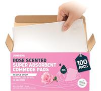 Lunderg Rose Scented Super Absorbent Commode Pads - Medical Grade Value Pack 100 Count - for Disposable Bedside Commode Liners, Adult Chairs, Portable Buckets & Camping Toilet Bags - Light Scent