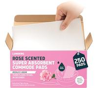 Lunderg Rose Scented Super Absorbent Commode Pads - Medical Grade Value Pack 250 Count - for Disposable Bedside Commode Liners, Adult Chairs, Portable Buckets & Camping Toilet Bags - Light Scent