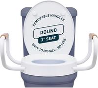 Lunderg Solva Raised Toilet Seat with Handles - Round - Adds 3 Inches | Easy to Install Toilet Seat Risers for Seniors - Elegant White Design & Works like the one you always use - No Hospital Vibe