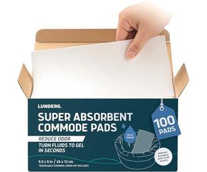 Lunderg Super Absorbent Commode Pads - Medical Grade Value Pack 100 Count - for Disposable Bedside Commode Liners, Adult Chairs, Portable Buckets & Camping Toilet Bags - Unscented