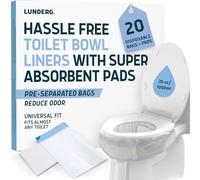 Lunderg Toilet Liners with Super Absorbent Pads - Value Pack 20 Count Universal Fit - Disposable Toilet Bags to Convert any Home, Boat or Camping WC into a Dry Flush - Emergency must have