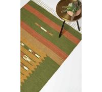 Lundi Orange & Green Kilim Cotton & Jute Rug Homescapes Green 240cm x 300cm