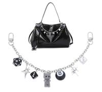 LuneClat Bag Chain Charm for Handbag Purse - Y2K Grey Cat 8 Ball Dice Four-Pointed Star Bagchain, Gothic Replacement Decorative Chains for Wallet Crossbody Shoulder Bags