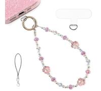LuneClat Blue Cherry Flower Chain Phone Charm - Detachable Crystal Beaded Lanyard Bracelet, Anti-Theft Wrist Strap for Cellphone E-Reader Camera Keychain Pendant Decor for Women