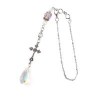 LuneClat Boho Rearview Mirror Hanging Accessories - 8'' Cross Christian Suncatcher Rear View Mirror Charm, Healing Car Ornaments for Women Men, Window Garden Home Decor Gifts