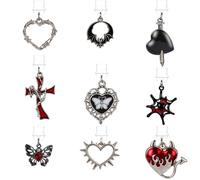 LuneClat Dust Plug Charms for Kindle - 9PCS Y2K Gothic Metal Heart Pendant USB-C Charging Port, Goth Devil Bat Cross Spider Decorative Dust Cover Accessories for E-Reader Type-C Phones
