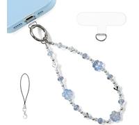 LuneClat Pink Cherry Flower Chain Phone Charm - Detachable Crystal Beaded Lanyard Bracelet, Hands-Free Wrist Strap for Cellphone E-Reader Camera Keychain Pendant Decor for Women