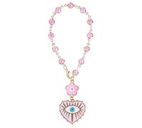 LuneClat Pink Evil Eye Rosary Car Charm Glass Bead Mirror Hanging