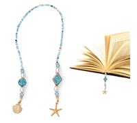 LuneClat Seashell Starfish Beaded Bookmark - Ocean Blue Beads Book Mark for Women, Unique Coastal Aesthetic Accessories Bookish Gifts for Booklovers Students Teachers