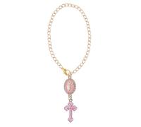 LuneClat Steering Wheel Rosary Car Charm - Pink Catholic Cross Pendant with Virgin Mary, Religious Rearview Mirror Hanging Accessory for Cars Interior Decor & Protection Gift, 9 Inches