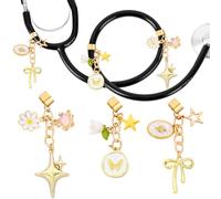 LuneClat Stethoscope Charms for Nurse - 3Pcs Golden Bowknot Chain Alloy Pendants Stethoscopes Charm, Gift for Pediatric Doctor & Veterinarian, Medical Worker Nursing Accessories