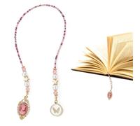 LuneClat Vintage Cameo Beaded Bookmark - Pink Gold Beads Book Mark with Butterfly for Women, Unique Aesthetic Accessories Bookish Gifts for Booklovers Students Teachers