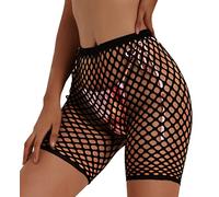 Lunedear Womens Sexy Fishnet Mesh Biker Short Black High Waist Swimsuits Bikini Bottom Cover up Shorts, Black-solid, One Size