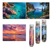 Luneko Small Jigsaw Puzzles for Adults Challenging Puzzle Small Puzzles Mini Jigsaw Puzzles 150 Pieces Micro Tiny Puzzle Lake Sunset Rocks Seaside Landscape Travel Puzzle 6 x 4 Inches 3 Packs