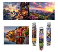 Luneko Small Jigsaw Puzzles for Adults Challenging Puzzle Small Puzzles Mini Jigsaw Puzzles 150 Pieces Micro Tiny Puzzle Eiffel Tower Sunset Lakeside Town Travel Puzzle 6 x 4 Inches 3 Packs