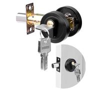 LUNEKUCK Single Cylinder Deadbolt Black Round Security Door Lock with Key, Zinc Alloy Deadbolt, Standard Size for Bathroom, Bedroom, Entrance Door Lock, Interior and Exterior
