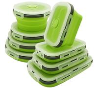 Lunememo 8 Pack Collapsible Silicone Food Storage Containers with Lids, Freezer & Dishwasher Safe, Foldable Lunch Box for Camper, Leftovers, Snacks, Meals, Green