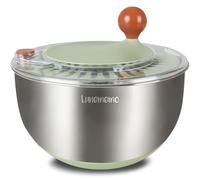 Lunememo Stainless Steel Salad Spinner, Lettuce Spinner with Drain, Non-Slip Base, Stop Button, Vegetable Dryer, BPA Free, 5L