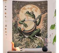 Lunerfex Moonlit Banjo Frog Wall Tapestry, Whimsical Amphibian Musician Tapestries for Room Decor, Folk Art Tapestry 36L x 48W
