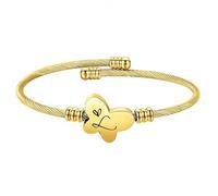 Lunestral Delicate & Minimalist Bracelets for Women, 18K Gold/Silver Initial A-Z Stainless Steel Butterfly Bracelet, Adjustable Cuff Bangle Bracelets Trendy Cute Birthday Gift for Her (L-Gold)