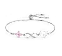 Lunestral Initial Heart Infinity Clover Bracelets for Women Girls, Alphabet A-Z Silver Colour Pink Crystal Clover Bracelet Jewellery Birthday Christmas Anniversary Graduation Gifts for Her (L)