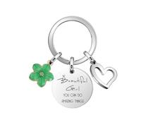 Lunestral Inspirational Gifts for Women Girls, ''Beautiful Girl, You Can Do Amazing Things'' Keyring Key chain Motivational Birthday Graduation Christmas Gifts for Her (Green Flower)