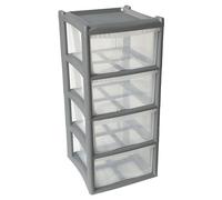 LUNEX 4 Deep Large Drawer Modular Storage Tower Unit For Home Office Schools (Silver)