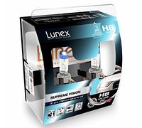 LUNEX H8 SUPREME VISION Headlight Halogen Bulbs + 100% more light 708 12V 35W PGJ19-1 3700K duobox (2 units)