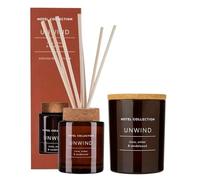 LUNEXA Luxury Home Fragrance Bundle - Hotel Collection UNWIND Candle & Reed Diffuser Set | Clove, Amber & Sandalwood | Relaxing Aromatherapy Gift for Home, Office & Spa