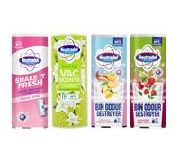 LUNEXA Neutradol Shake It Carpet Freshener & Bin Odour Destroyer - Mixed Pack (4 Scents: Fresh Pink, Fresh Lily, Peach & Mango Burst, Raspberry Lime Crush) - Eliminates Bad Odours, Long-Lasting